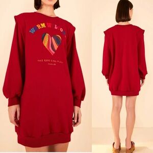 Farm Rio X Anthropologie Warm Welcome Sweatdress Sweatshirt Dress Burgundy Red